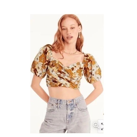 J.crew  Puff-sleeve Organic Cotton Cropped Top - Picture 1 of 7